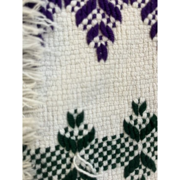 Embroided Yarn Blanket Green Purple Diamond Leaf 50 x 58 in plus Fringe - Picture 11 of 13